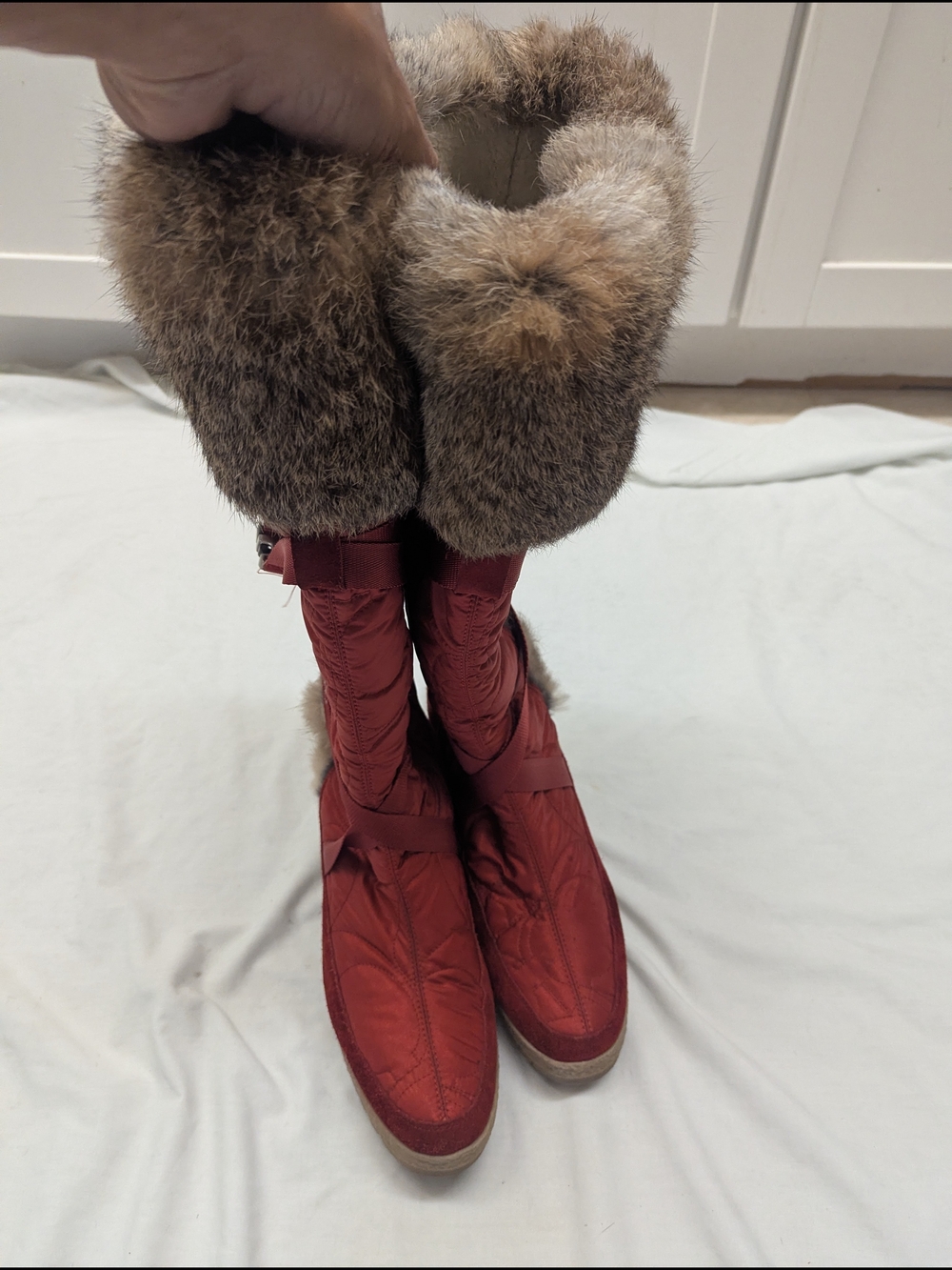 Coach Y2K Mackenzie Rabbit Fur Wedge Knee High Monogram Logo Boots Women's 9 - Picture 14 of 15